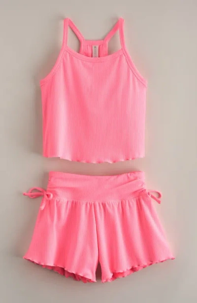 Zella Girl Kids' Rhythym Rib Tank & Shorts Set In Pink