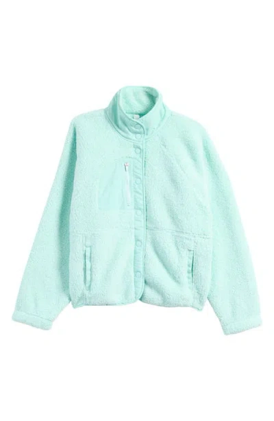 Zella Girl Kids' Snap To It Fleece Jacket In Teal Tint