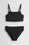 Zella Girl Kids' Textured Two-piece Swimsuit In Black