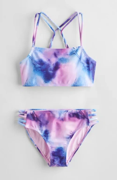 Zella Girl Kids' Twist Back Two-piece Swimsuit In Pink Lavender Ombre Blur