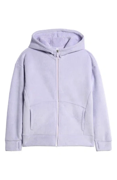 Zella Girl Kids' Velour Lined Rib Zip Hoodie In Purple Calluna