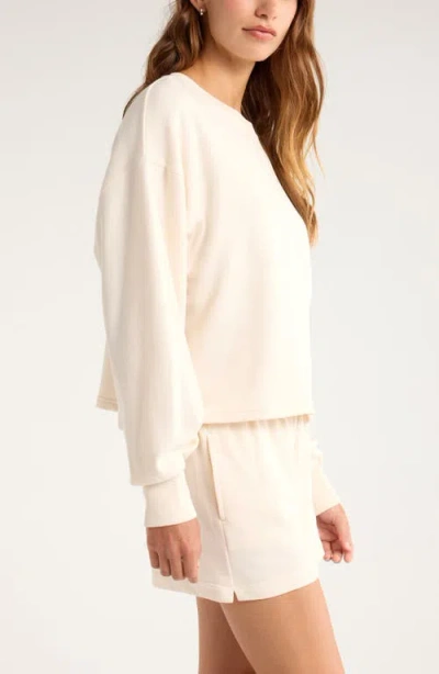 Zella Go Easy French Terry Crewneck Sweatshirt In White