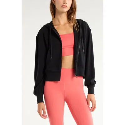 Zella Go Easy Terry Zip Front Hoodie In Black