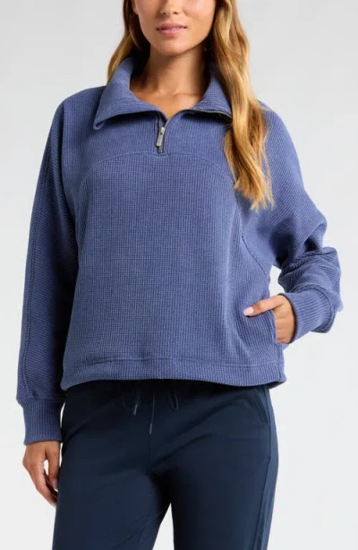 Zella Half Zip Waffle Stitch Sweatshirt In Blue Indigo Marl