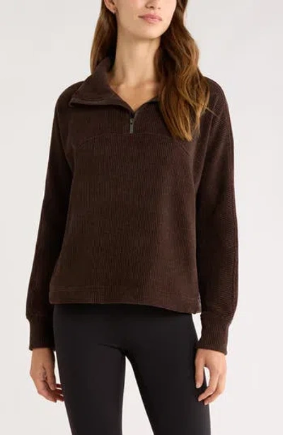 Zella Half Zip Waffle Stitch Sweatshirt In Brown