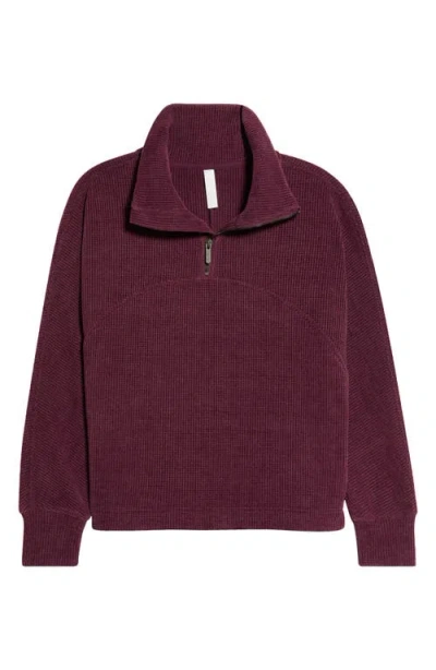 Zella Half Zip Waffle Stitch Sweatshirt In Burgundy Stem