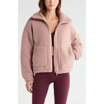 Zella Haven Faux Shearling Zip Front Jacket In Pink