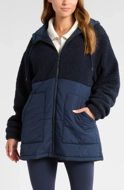 Zella Hybrid Faux Shearling Pocket Jacket In Navy Sapphire