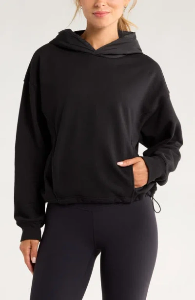 Zella Hybrid Mixed Media Hoodie In Black