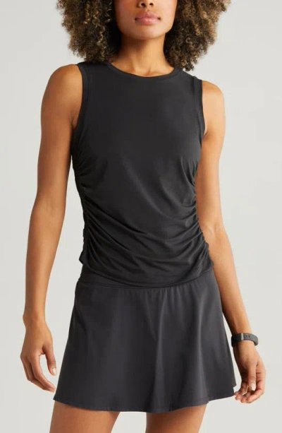 Zella In The Zone Ruched Side Tank In Black
