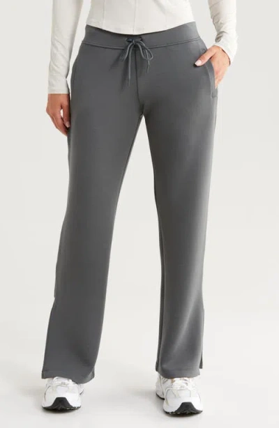 Zella Level Set Straight Leg Slit Hem Track Pants In Green Urban