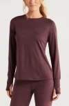 Zella Liana Restore Soft Lite Long Sleeve T-shirt In Burgundy Fudge