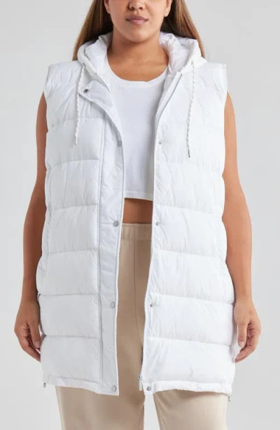 Zella Long Hooded Puffer Vest In White