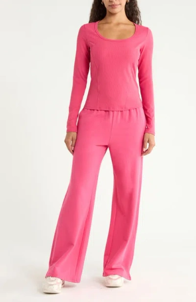 Zella Long Sleeve Rib T-shirt In Pink