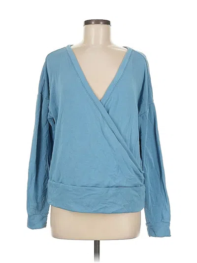 Pre-owned Zella Long Sleeve Top Blue Plunge Neckline Tops