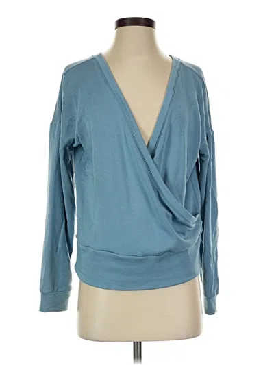 Pre-owned Zella Long Sleeve Top Blue Plunge Neckline Tops