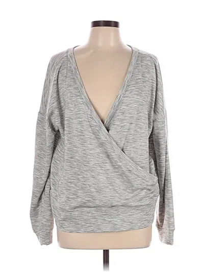 Pre-owned Zella Long Sleeve Top Gray Plunge Neckline Tops