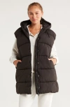Zella Longline Hooded Puffer Vest In Brown