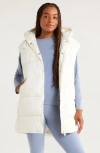 Zella Longline Hooded Puffer Vest In White
