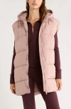Zella Longline Hooded Puffer Vest In Pink
