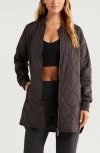 Zella Longline Onion Quilted Bomber Jacket In Black