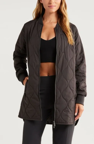 Zella Longline Onion Quilted Bomber Jacket In Black