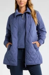 Zella Longline Onion Quilted Bomber Jacket In Blue Indigo