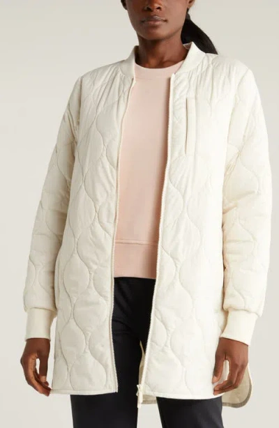 Zella Longline Onion Quilted Bomber Jacket In Ivory Egret