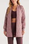 Zella Longline Onion Quilted Bomber Jacket In Purple Moon
