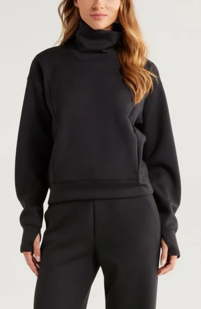 Zella Luxe Funnel Neck Top In Black