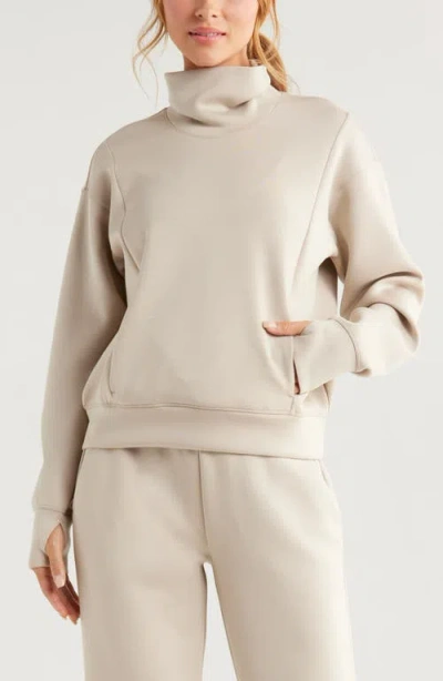 Zella Luxe Funnel Neck Top In Tan Oxford