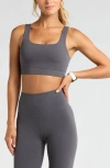 Zella Luxe Lite Squared Up Sports Bra In Grey Forged