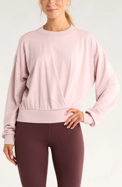 Zella Luxe Pleated Cotton Blend Terry Sweatshirt In Pink