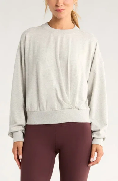 Zella Luxe Pleated Cotton Blend Terry Sweatshirt In White