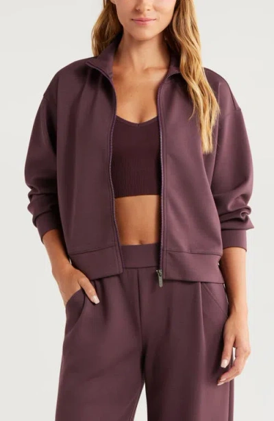 Zella Luxe Scuba Stand Collar Jacket In Burgundy Fudge