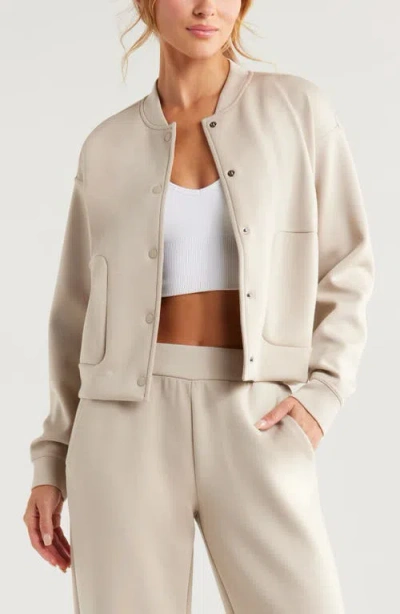 Zella Luxe Snap Front Jacket In Tan Oxford
