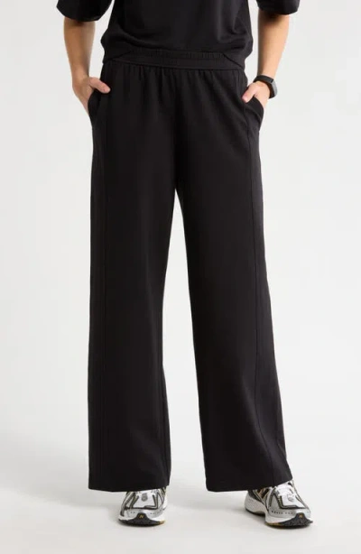 Zella Luxe Terry Wide Leg Pocket Pants In Black