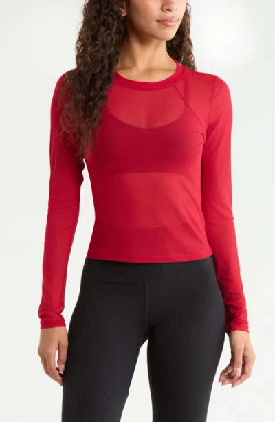 Zella Mesh Mix Long-sleeve Tee In Red