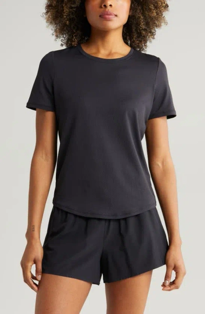 Zella Motivate Perforated Crewneck T-shirt In Black