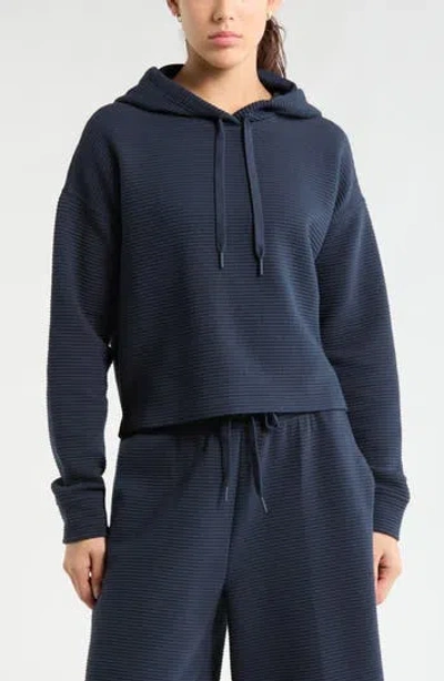 Zella Ottoman Cotton Blend Ribbed Hoodie In Blue