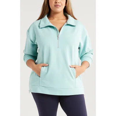 Zella Ottoman Fleece Half Zip In Teal Aquifer