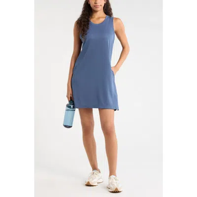 Zella Piqué Mesh Scuba Tank Dress In Blue