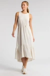 Zella Pursuit Tiered Midi Dress In Grey Moonbeam