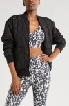 Zella Quilted Zip Bomber Jacket In Black