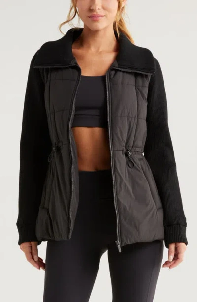 Zella Quilted Rib Mix Hybrid Jacket In Black