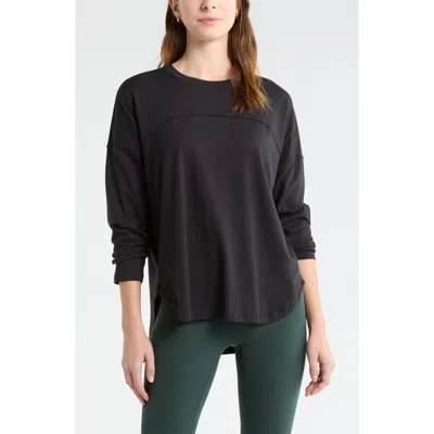 Zella Relaxed Fit Washed Long Sleeve T-shirt In Black