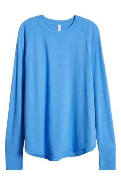 Zella Relaxed Long Sleeve Slub Jersey T-shirt In Blue Lapis