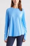 Zella Relaxed Long Sleeve Slub Jersey T-shirt In Blue Lapis