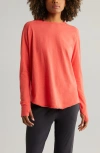 Zella Relaxed Long Sleeve Slub Jersey T-shirt In Cayenne