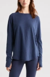 Zella Relaxed Long Sleeve Slub Jersey T-shirt In Navy Sapphire